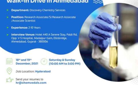 Chemveda Life Sciences Walk-in for Discovery Chemistry Services in R&D on 18th & 19th Dec 2021