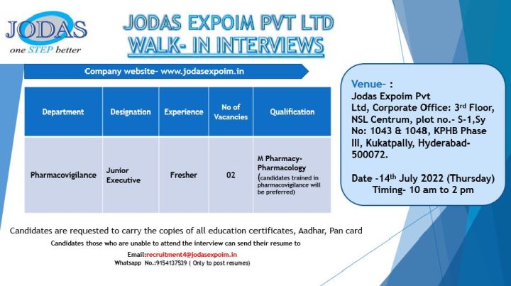 Jodas Expoim Pvt Ltd – Walk-in interview for Freshers on 14th July 2022