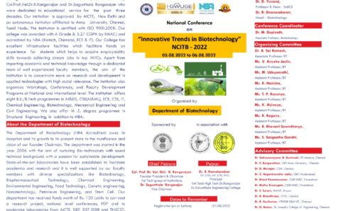 National Conference on Innovative Trends in Biotechnology [NCITB] – 2022 | 5-6th August 2022