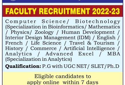 Mount Carmel Bengaluru Bioinformatics/Zoology/Life Sciences Faculty Jobs