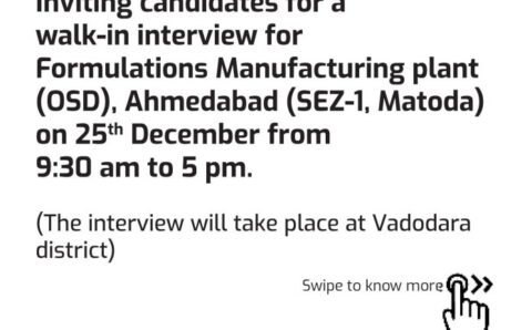 Zydus Lifesciences – Walk-in interview for Production/ Engineering/ Warehouse on 25th Dec 2022