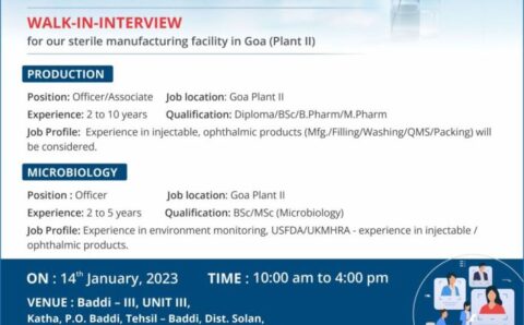 Indoco Remedies Walk-in drive for Production / Microbiology on 14th Jan 2022