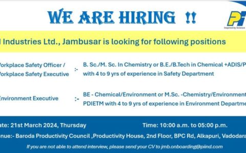 PI Industries walk-in interview on 21st March 2024