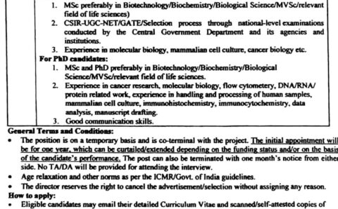 SGPGIMS Molecular Biology Project Scientist Vacancy