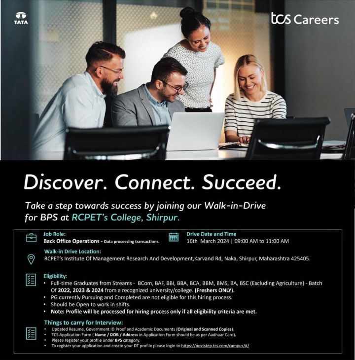 TCS Walk-in drive for Freshers on 16th March 2024