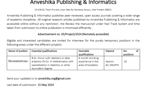 Anveshika Kanpur Recruits Biostatisticians | 40K per Month
