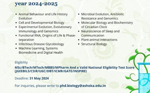 Ashoka University PhD Admissions 2024 in Life Sciences