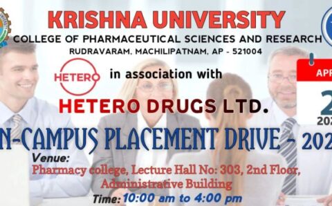 Campus Placement drive for Freshers in Production/ QA/ QC on 2nd Apr 2024 at Hetero Labs