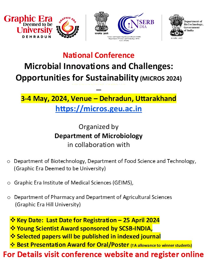 National Conference Microbial Innovations and Challenges: Opportunities for Sustainability (MICROS 2024) | 3-4 May 2024 | HYBRID MODE – Online/Offline Presentations