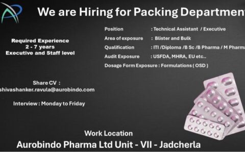 Vacancy for ITI, Diploma, BSc, B Pharm, M Pharm candidates at Aurobindo Pharma Ltd